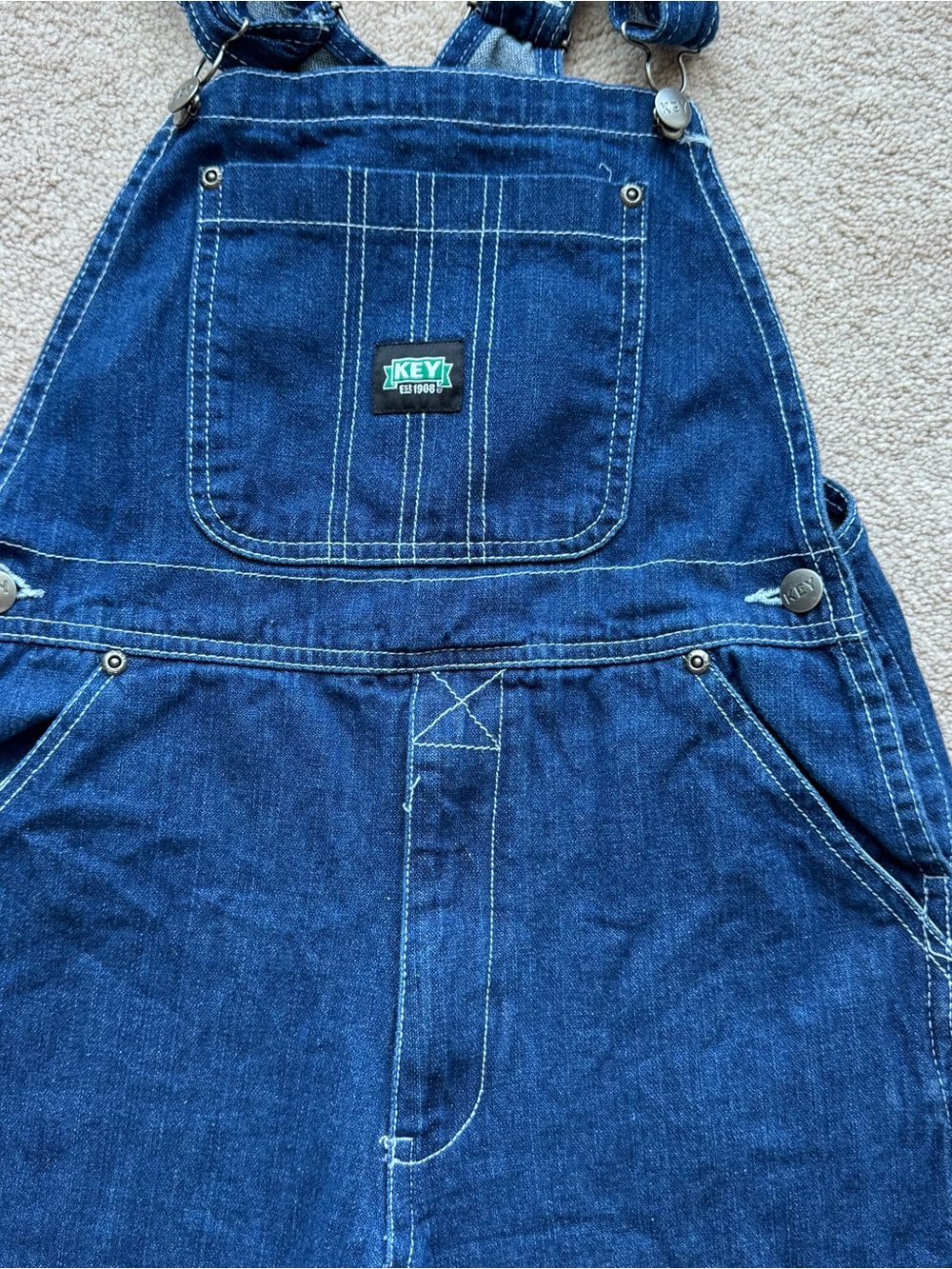 KEY Apparel Youth Size 14 Dark Wash Denim Bib Overalls Utility Workwear